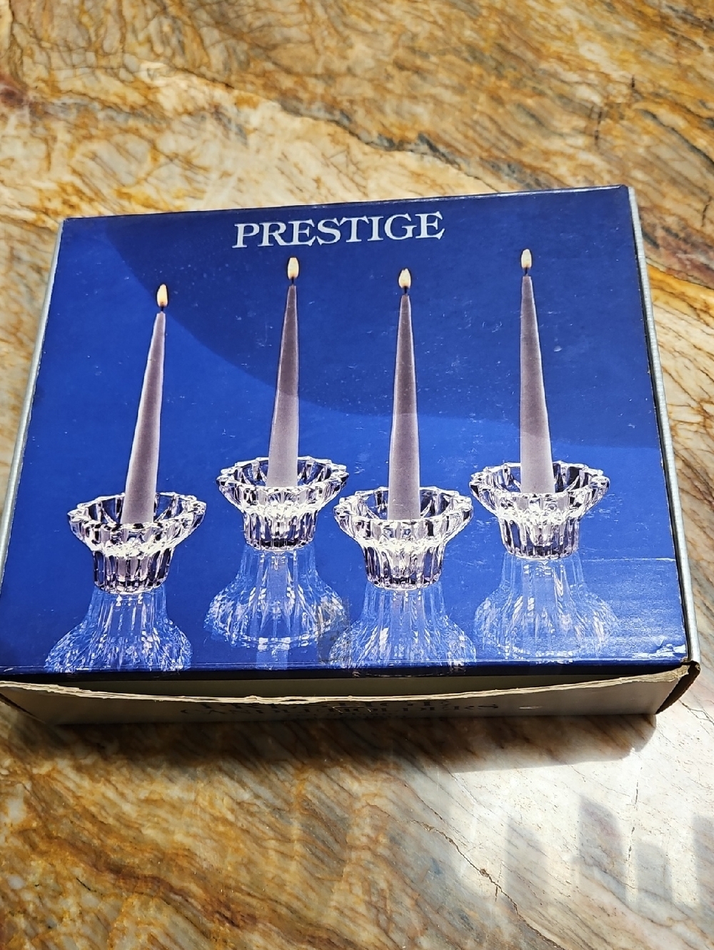 PRESTIGE Vintage hand-cut 24% full lead crystal taper candle holder set of 4